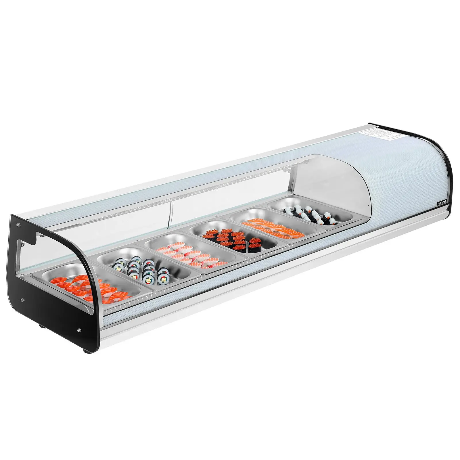 【DealsForYouDays】【DealsForYouDays】 VEVOR Sushi Display Case Refrigerator, 2.2 Cu. ft Commercial Sushi Case, 6-Pan Countertop Showcase with Curved Glass, LED Lighting, and Digital Temperature Control, for Sushi-Bar, Restaurant, Storedealsforyoudays