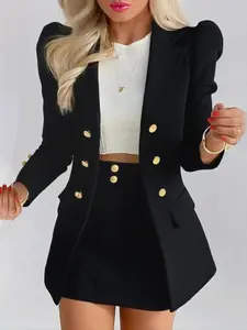 Women's New Spring Autumn Solid Color Blazer Two-Piece Set, Jacket and Skirt Suit, Casual Fashion for Ladies