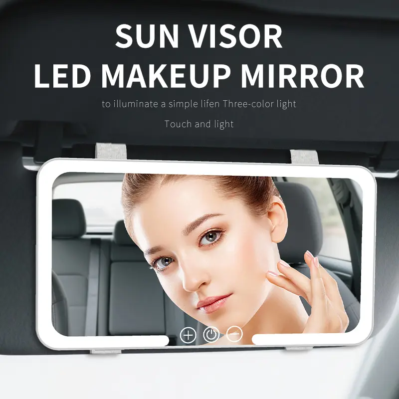 LED Touch Control Rectangular Car Sun Visor Makeup Mirror - Adjustable Brightness, 3 Light Modes, Rechargeable HD Vanity Mirror with LED Illumination for Auto Interior