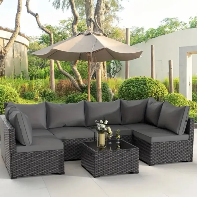7pcs Outdoor Couch with Glass Table 7pcs Outdoor Couch with Glass Table
