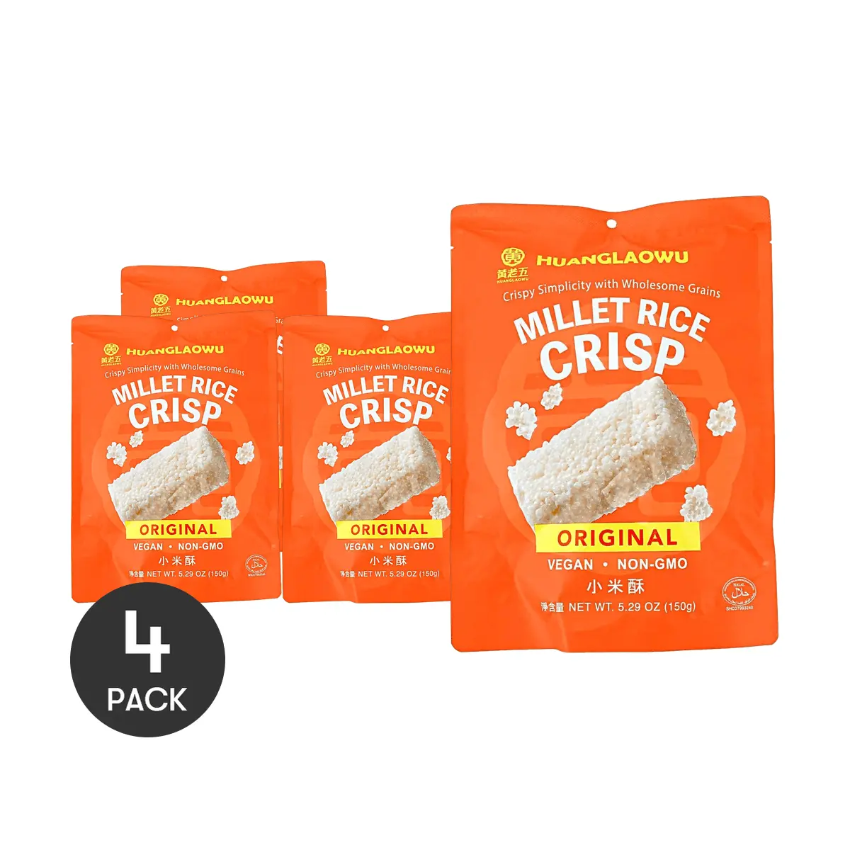 HUANGLAOWU 4-Pack Original Flavor Millet Crisps 150g Each - Vegan, Non-GMO Snack HUANGLAOWU 4-Pack Original Flavor Millet Crisps 150g Each - Vegan, Non-GMO Snack