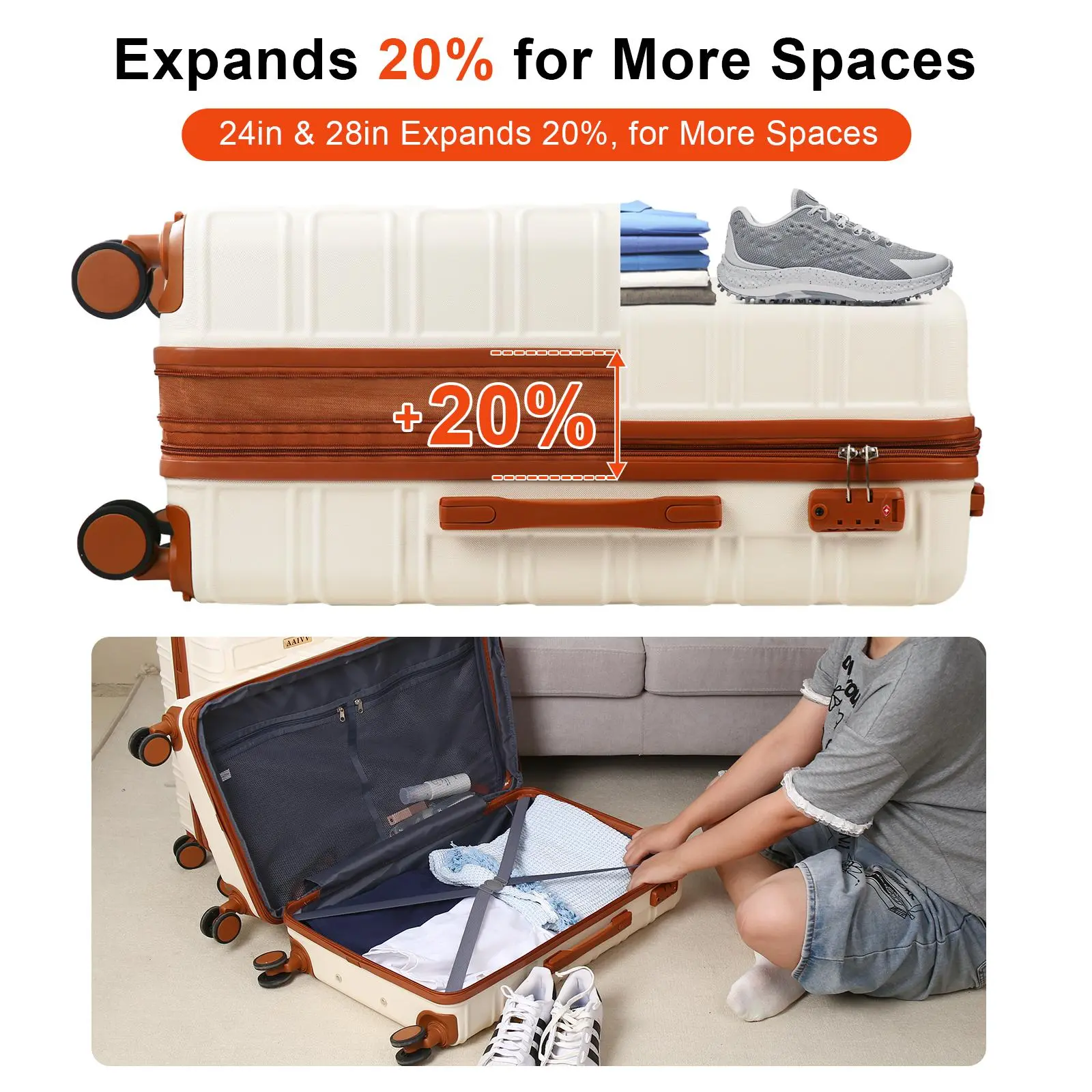 AAIVV 4 Piece Luggage Set, Durable Expandable Hardside Suitcase