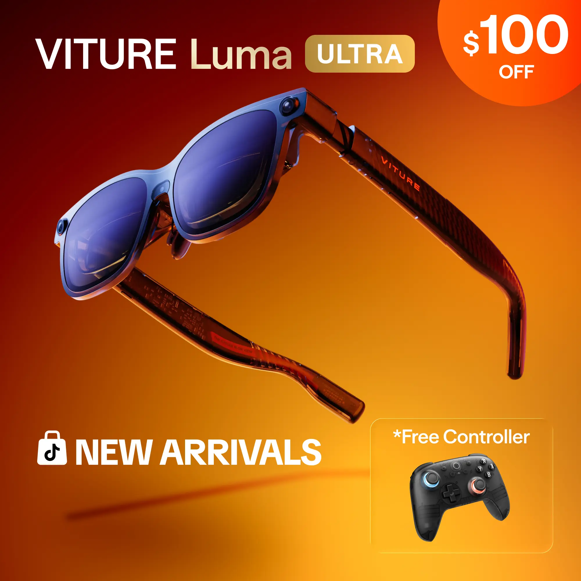 VITURE Luma Ultra AR Glasses,XR Glasses,Smart Glasses,152'' 1500 Nits 6DoF AR Glasses, 52° FOV, 2D to 3D, Electrochromic Film, Myopia Adjustments, Gaming Smart Glasses for iPhone 17/16/15 PS5 PS4 Switch 2 Android Mac PC tiktokshopbacktoschool