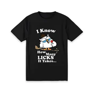 Unisex Round Neck Short-Sleeve T-Shirt - Relaxed Fit, Slightly Stretchy, Breathable Streetwear Menswear Casual Clothes with "I Know How Many Licks It Takes" Lettering & Cartoon Owl Graphic for Outdoor Fitness & Everyday Wear