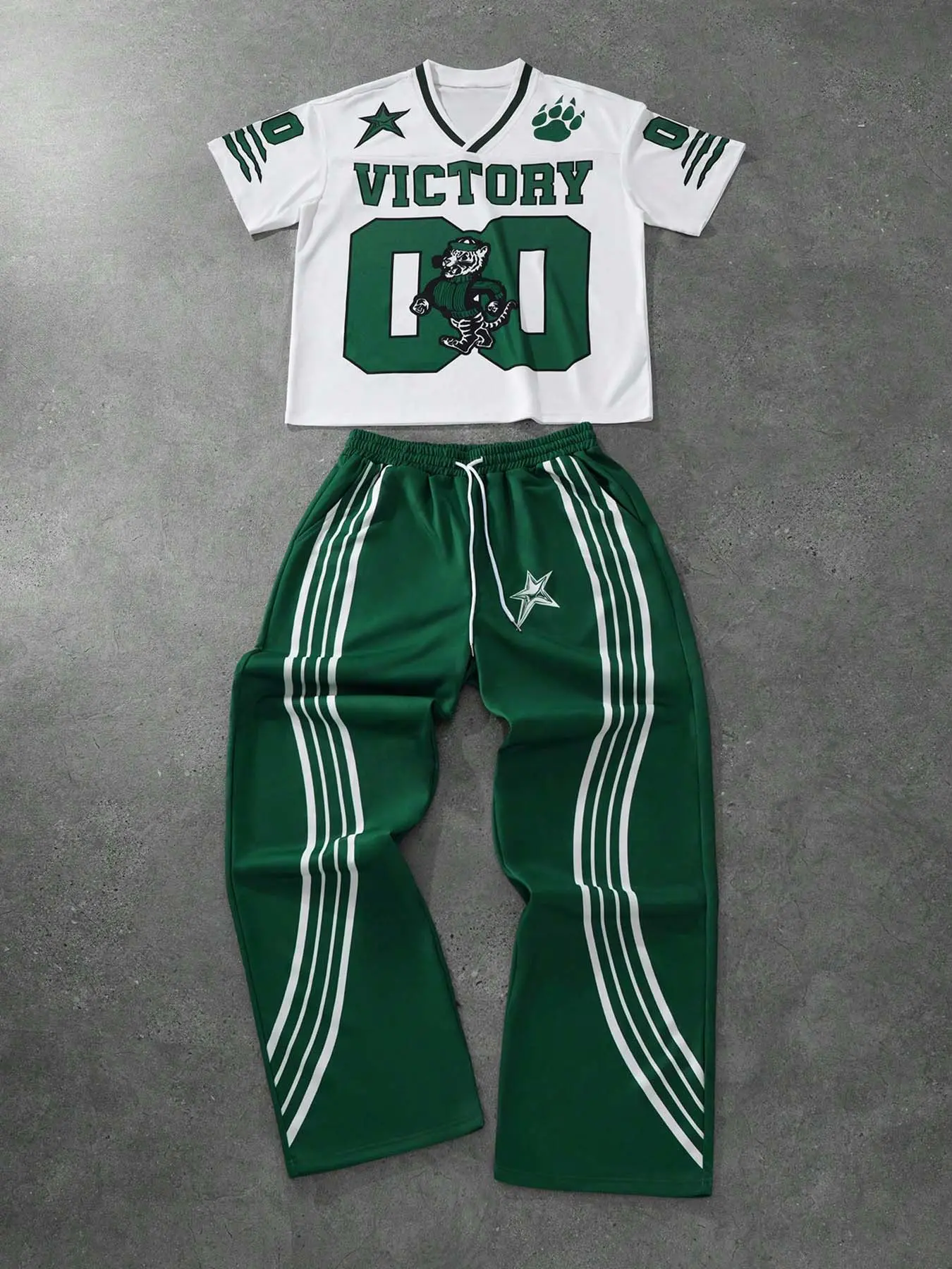 Men's Letter & Number Print Tee & Striped Print Tracksuit Pants Two-Piece Set, Casual Matching Sets, Regular Fit Casual Short Sleeve T-shirt & Wide Leg Pants, Men's Summer Clothes