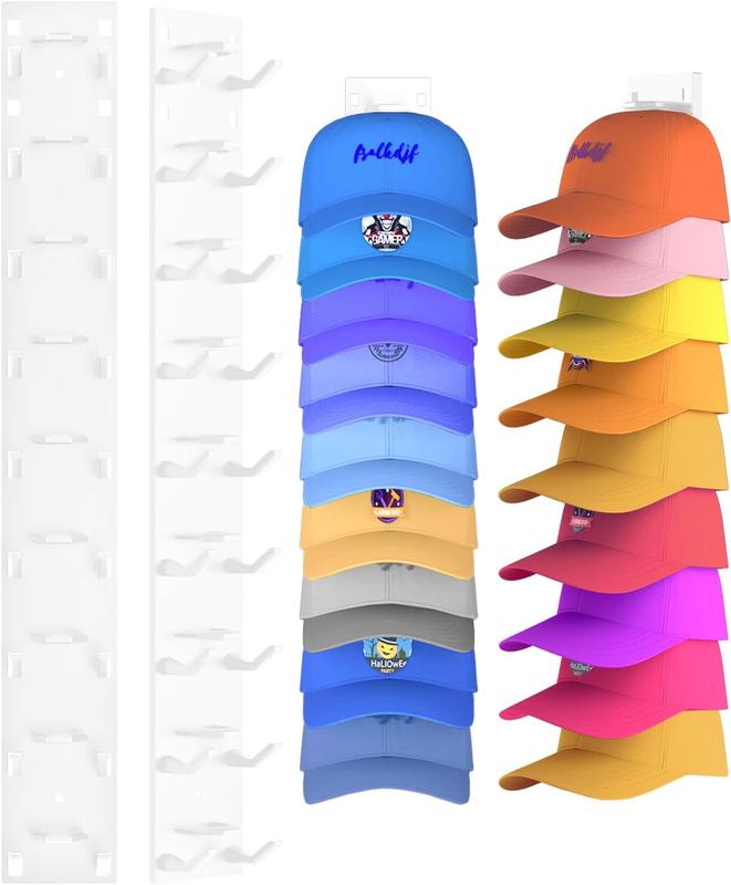 2  Pack Hat Organizer Wall Mounted Adhesive Cap Rack Holds 18 Hats for Closet Door Bedroom Black or White