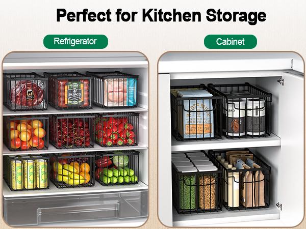 StowCraft Upgraded Freezer Organizer Bins 4 Pack MAX Capacity Stackable Baskets for 5/7 Cu.FT Deep Freezers Sturdy Rust-Proof Metal 15.1"x8"x7" Airflow-Friendly Cooling Foldable Handles Open Wire Design