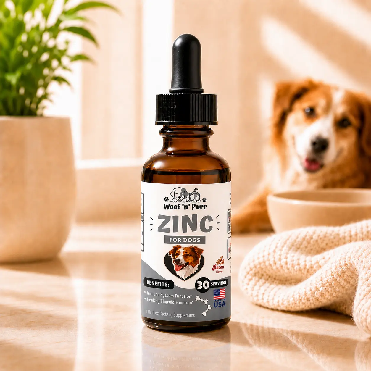Zinc for Dogs – Immune & Thyroid Support Supplement | 30 Servings | Woof 'n' Purr