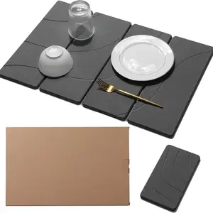 2 count Large Foldable Diatomaceous Earth Stone Dish Drying Mat,Super Absorbent Quick Drying,Slip-Resistant PU Bottom,Multi-Purpose Kitchen Counter Mat,Stone Bath Mat,Pet Mat-Dark Grey (24"x16"&8"x4")