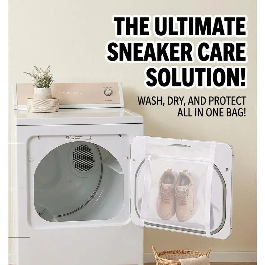 Breathable Mesh Sneaker Laundry Bag - Durable, Portable, Adjustable Home Laundry Accessory with Elastic Strap Adjuster, 15.5x15.5 Inches, Fits Most Dryer Doors, Compatible with Shoes & Clothing, Accessories, 15.5 X 15.5 Inches