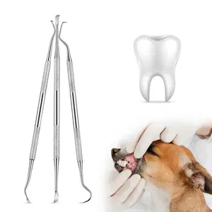 Stainless Steel Pet Tooth Cleaning Kit, 3 Counts/set Pet Tooth Scaler and Scraper,  Tartar Remover  for Dogs & Cats, Pet Dental Care Products