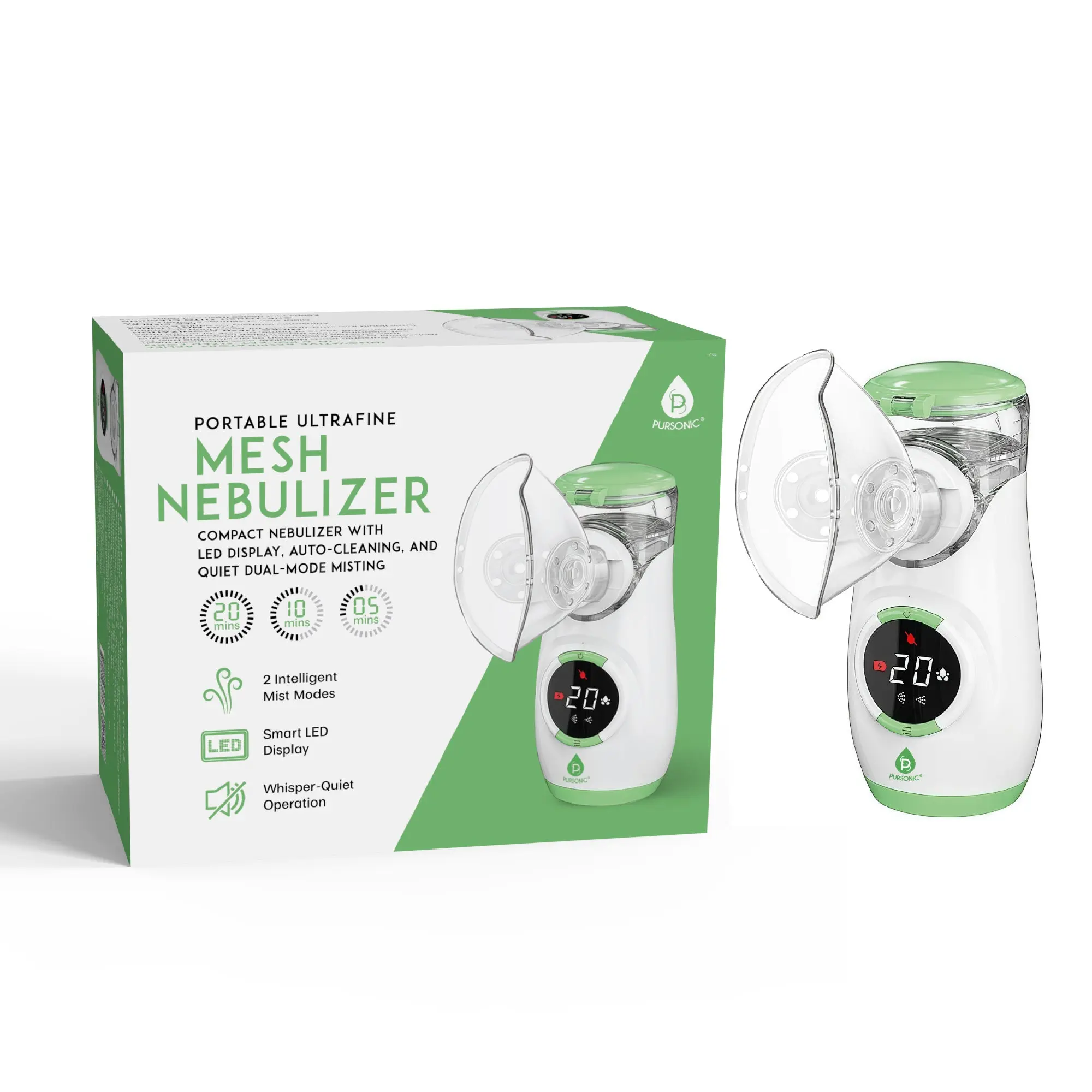 Pursonic Portable Ultrafine Mesh Nebulizer | USB-C Rechargeable, Micro-Mesh Atomization, Adjustable Mist Modes & Auto-Cleaning Function