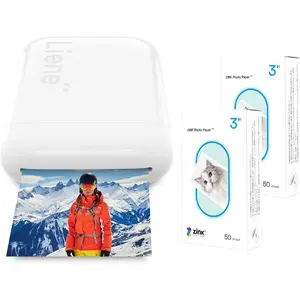 2x3" Photo Printer, Mini  Portable Photo Printer Bundle w/ 100 Zink Adhesive Paper,  5.0, Compatible w/iOS & Android, Small Picture Printer for , Smartphone, White