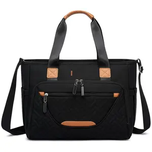 Diaper Bag Tote Bag, Large Tote Diaper Bag with 16 Inch Laptop Compartment, Crossbody  Diaper Bag for Mom, Travel Diaper Tote (Black)