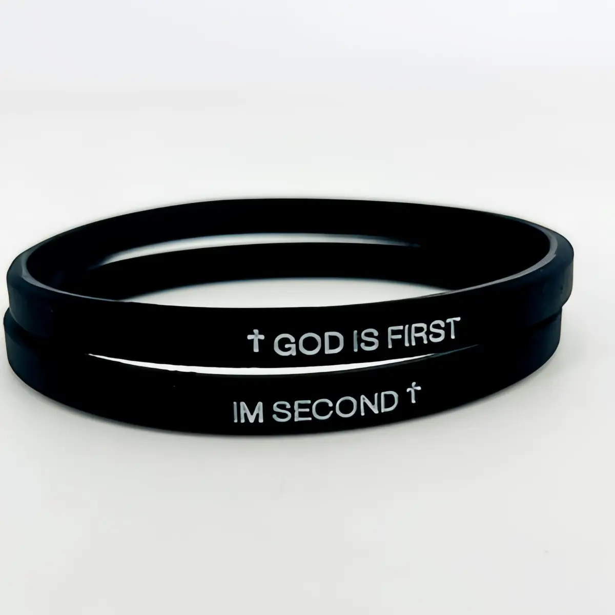 Christian Silicone Bracelet Engraved with "God Is First I'm Second", Durable Faith Jewelry for Women & Men with Cross Design, Durable Bracelet