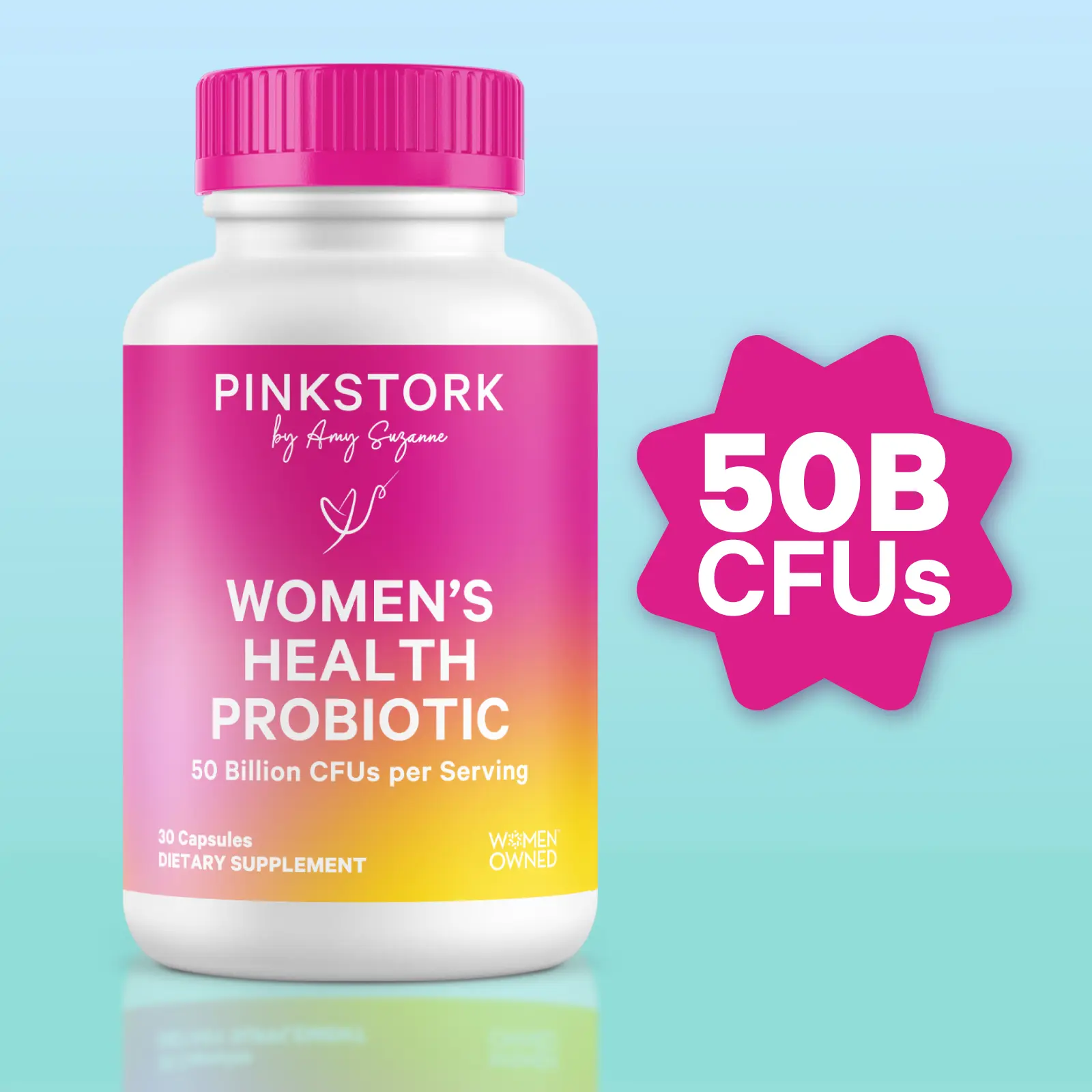 Pink Stork Women's Health Probiotic 50 Billion CFUs per Serving 30 Capsules for Digestive Wellness & Immune Support US Made Daily Supplement