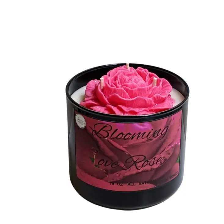 All-Natural Blooming Love Rose Soy Wax Candle with Handmade Flower Design and Long-Lasting Burn Time