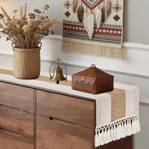 Boho Table Runner 72 inches for Dining Table , Buffet Cabinet Table Runner, Long Burlap Dresser for Bedroom,, TV Stand, Farmhouse Valentine's Day Home Decor