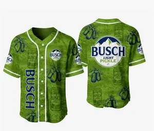 [ Hot 2026] Busch Light Pickle Baseball Jersey Shirt – Funny Green Pickle Beer Button Up Jersey for Men, Casual Sports Fan Gift Tee