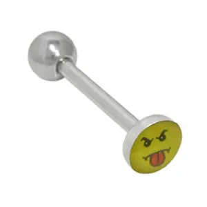 Surgical Steel Tongue Ring Straight Barbell 14 Gauge Tongue Face Logo