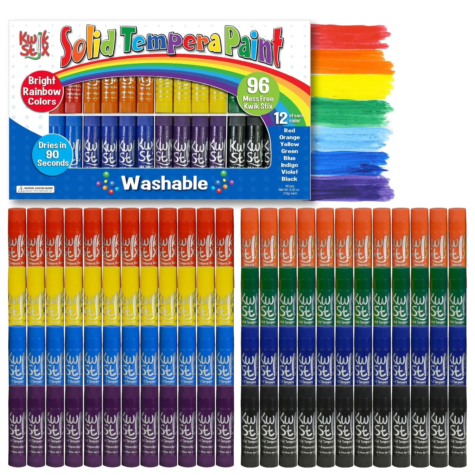 Kwik Stix Paint Sticks, Class Pack Set of 96 Rainbow Colors