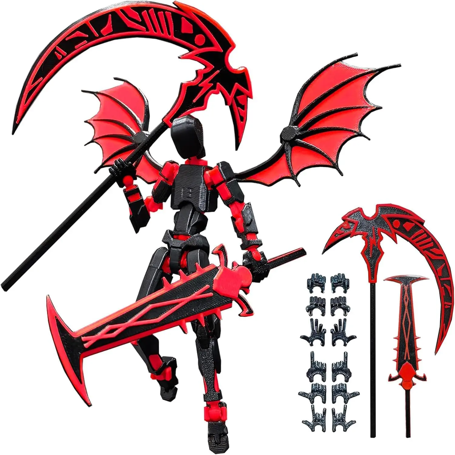 Winged Demon T13 Action Figure - 3D Printed Articulated Dummy 13 with Bat Wings & Dual Weapons with Interchangeable Hands DIY Toys