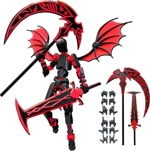 Winged Demon T13 Action Figure - 3D Printed Articulated Dummy 13 with Bat Wings & Dual Weapons with Interchangeable Hands DIY Toys
