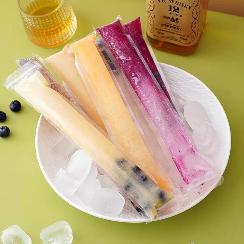100 PCS Food-Grade Non-Woven Self-Sealing Disposable Kitchen Popsicle Bags - Long Strips Fruit Jelly Bags with Ice Cream Sticks for DIY Projects, Leisure & Outdoor Recreation Use