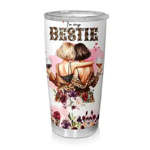 Leopard Print Best Friend Gift To My Bestie 20oz Stainless Steel Tumbler Unique Friendship Gift for Soul Sister Insulated Travel Mug Birthday or Christmas Present for Women