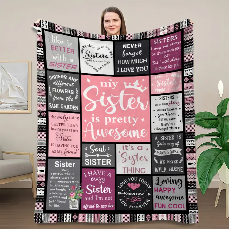 Letter Blanket for Sisters and Brothers Blessing BlanketFlannel Fleece Blanket Nap Blanket Sofa Bed Sofa UseWarm Comfortable Soft Furry Blanket Gift Home CozyLightweight Blanket Sofa Bed Cover Travel Camping LivingRoom Office Sofa Chair Bed Flanne