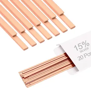 15% Silver Brazing Rods AWS BCup-5 20 Sticks Silver Solder Phos Copper Brazing Alloy Flat Welding Rods 0.05"x1/8"x10" for Air Conditioning Refrigerator Cold Storage Industry and HVAC Units