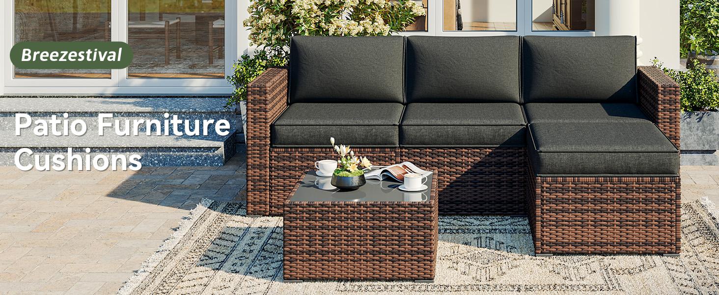 oneinmil Replacement Cushions for Outdoor Furniture, 7-Piece Outdoor Cushions for Patio Furniture, Deep Seat, Waterproof & Fade Resistant Couch Cushion for 4-Seat Patio Conversation Sets,