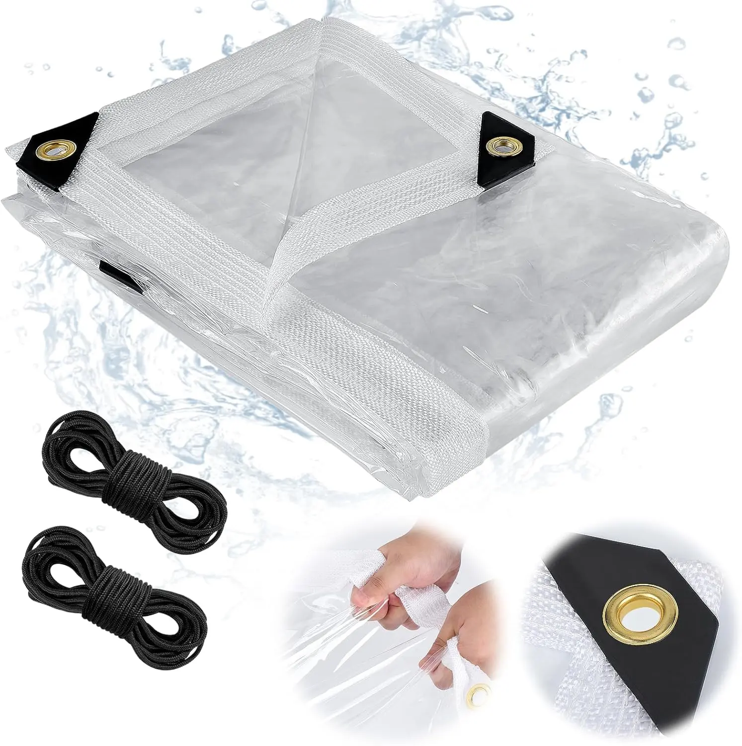 10 ft x 13 ft Transparent Waterproof Polyethylene Rain Cloth - Stable, Durable, Eco-Friendly, Lightweight, Foldable with Metal Grommets for Courtyards, Cars, Outdoor Use