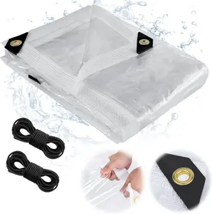 12 mil PVC transparent canopy fabric – 13x10 ft heavy-duty waterproof clear plastic canopy fabric with grommets, suitable for courtyards, greenhouses, outdoor use, camping, garages, and more