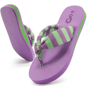 Flip Flops Beach Sandals Thong Sandals Summer Footwear Purple & Green Striped Comfortable for Beach & Pool