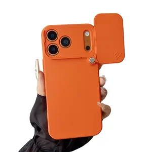 Solid Color Camera Lens Protector Case for iPhone 17 Pro Max 17 Air 16 15 14 13 Pro Max, Sliding Window Shockproof Bumper Cover Soft Silicone TPU Case