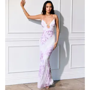 Camren Beaded Floral Lace-Up Mermaid Dress