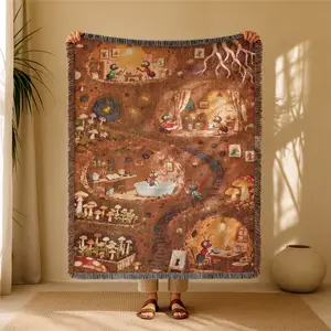 Ant Family Pattern Bohemian Yarn Jacquard Woven Blanket with Tassel, Thick Soft Washable Blanket, Used for Home Decor Sofa Chair Bed Tapestry Tablecloth Floor Garden Picnic Outdoor Camping, Cozy Throw Blanket