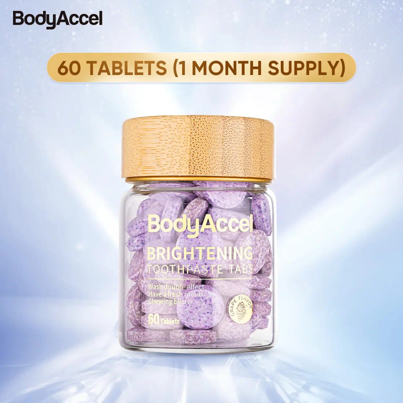 BodyAccel Brightening Toothpaste Tablets - 60 Alcohol-Free Tablets for One Month Supply - Fluoride-Free - Portable & Travel Friendly