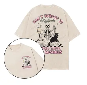 Don't Forget to Hydrate & Mind Your Own Business Printed Gym Shirt, Gym Shirt, Graphic Gym Shirt, Vintage Washed Tee Conton, Gym Shirt Women, For Men, Ful Size