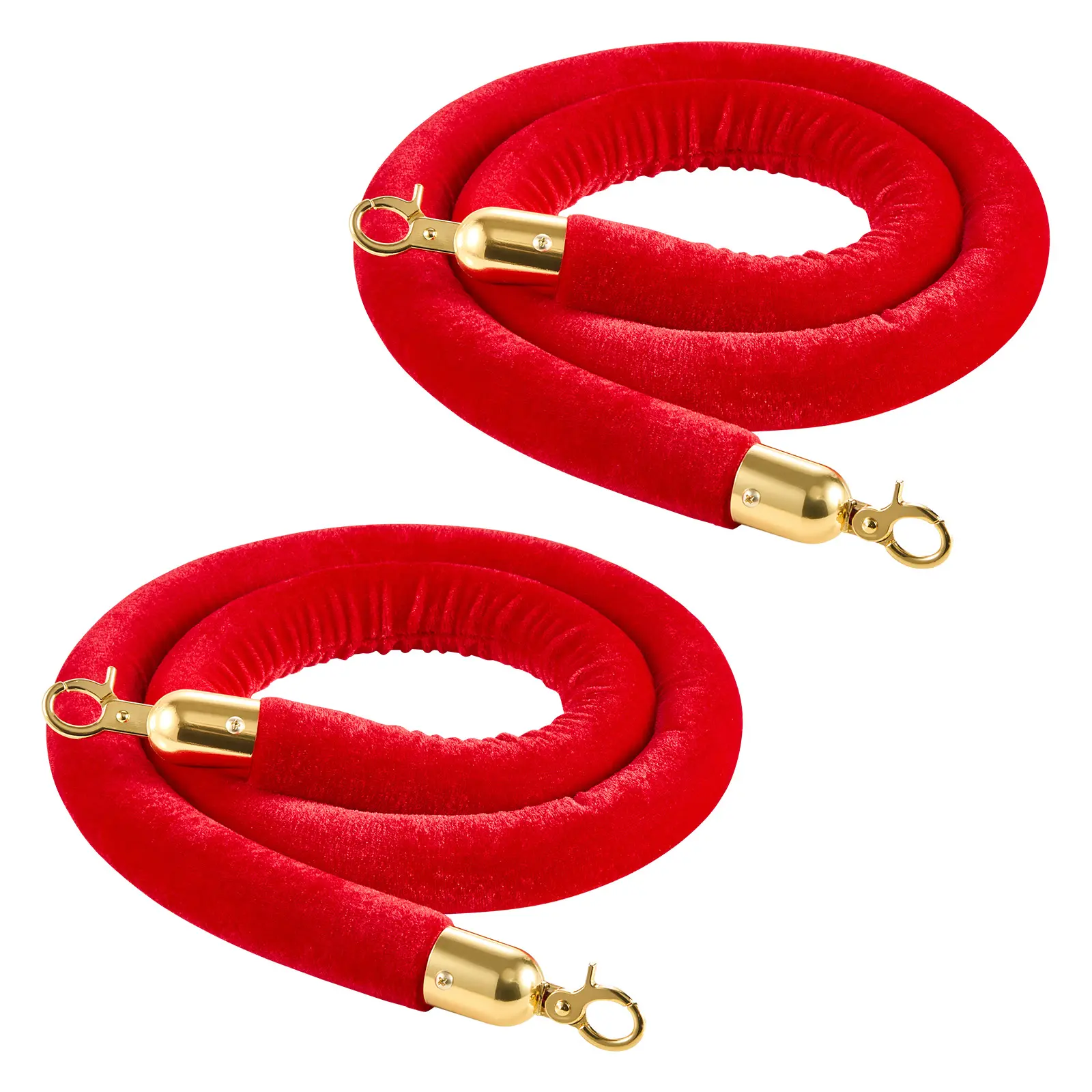 2 Pcs Red Velvet Stanchion Ropes, 5 ft Crowd Control Stanchion Red Velvet Ropes with Gold Hooks, Post Queue Barrier Carpet Rope for Carpet Events Movie Theaters Grand Openings Hotels Party
