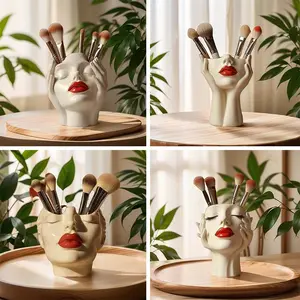 Funny Abstract Face Makeup Brush Holder, Resin Cosmetic Organizer, Makeup Organiser, Desk Storage Container, Fun and Practical Eyebrow Pen Stand