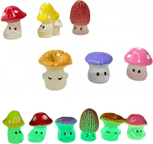 12 PCS Luminous Resin Cute Cartoon Wild Mushrooms Statue Decoration