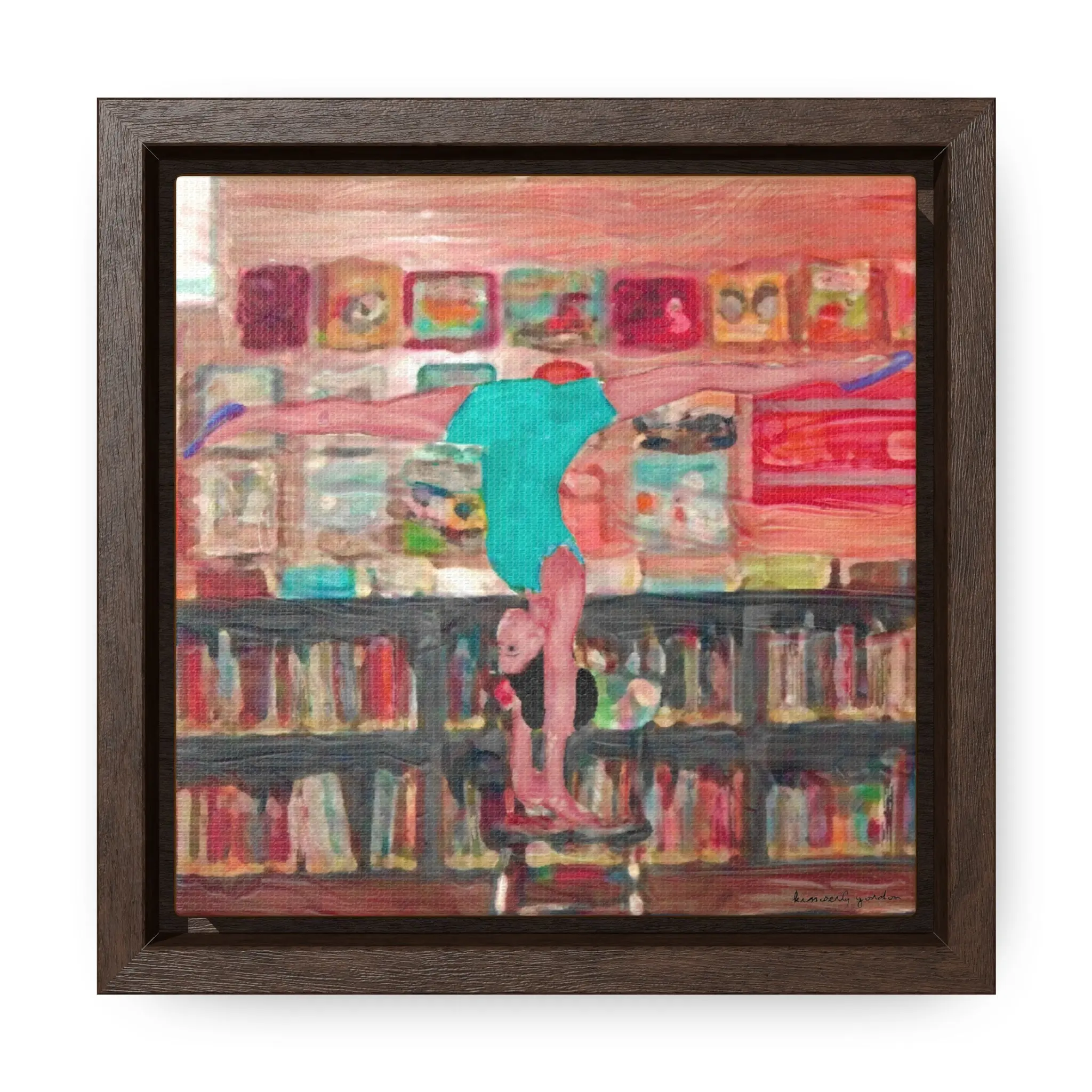 Acro at the Library (Square Framed Premium Gallery Wrap Canvas)