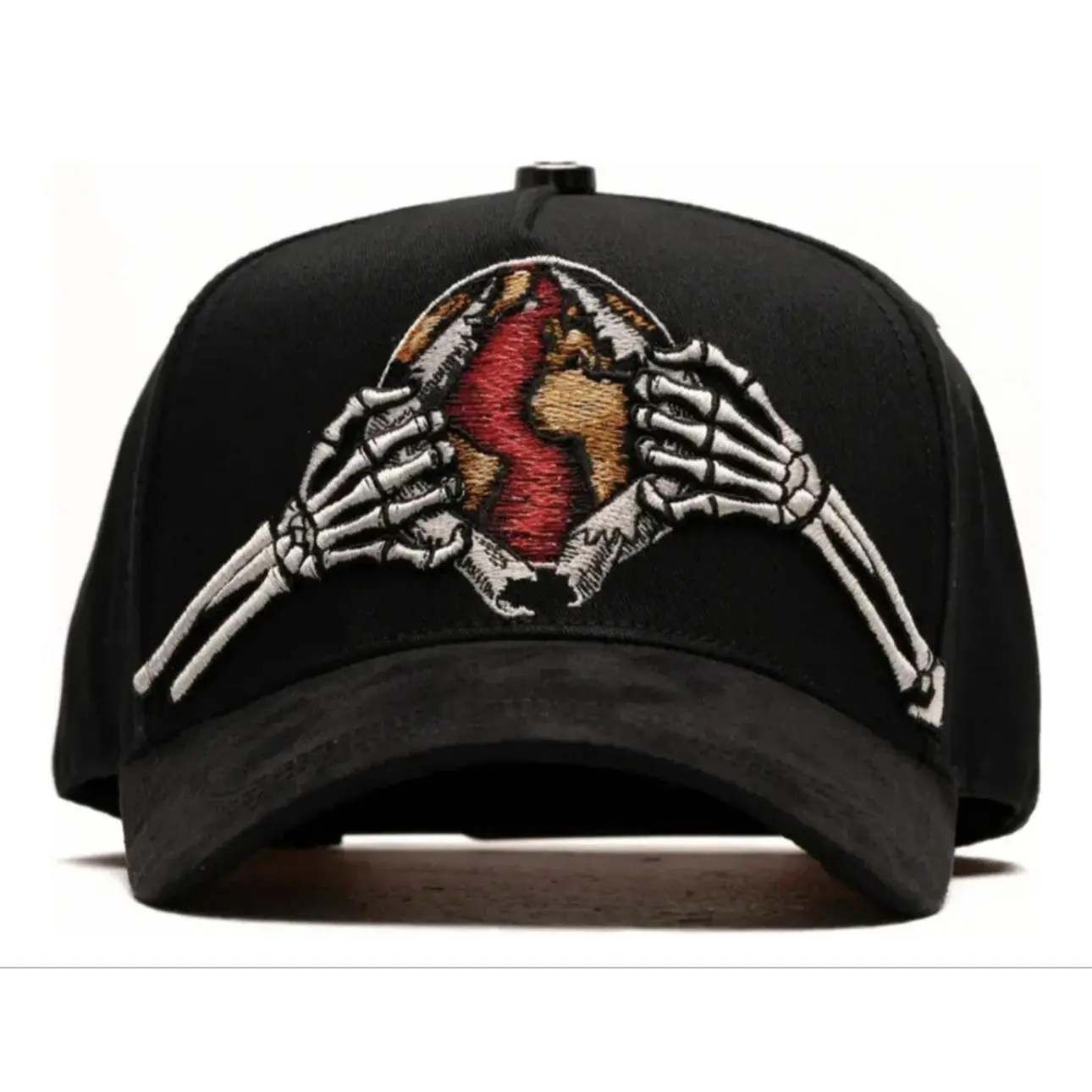 El Barbas Hats Corazón Piel Black Baseball Cap with Unique Skeleton Heart Design No Box.