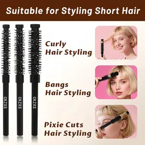 Small Round Brush Set, Soft Bristle Styling Roller Brush, Styling Twist Brush, with Bristles, Nano Thermal Ceramic, Lonic Tech and Anti-Static, with Brush for Women Men Short Hair, Bangs, Roots, Curling, Straight, Curly Hair Brush