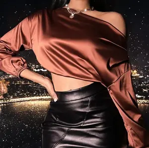 Asymmetrical Neck Crop Satin Blouse