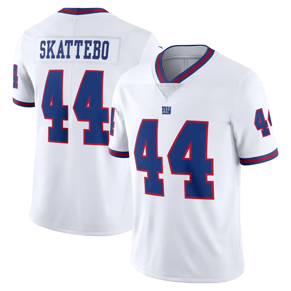 Full Print NY Giants White/Royal Skattebo #44 Royal Football Jersey, Men's Breathable V Neck Short Sleeve Athletic Shirt, Team Game Uniform, Sports Fan Apparel, Unisex Gift for Football Fans
