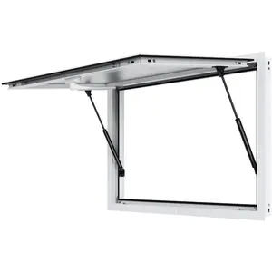 Aluminum Alloy Frame Concession Window with Slot, 36x24 in, Galvanized Parts, Pneumatic Rods, 85° Swing, Awning & Door Drag Hook for Food Trucks, Concession Trailers