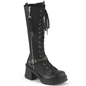 Demonia Bratty-206 Black Vegan Leather Knee-high Boots